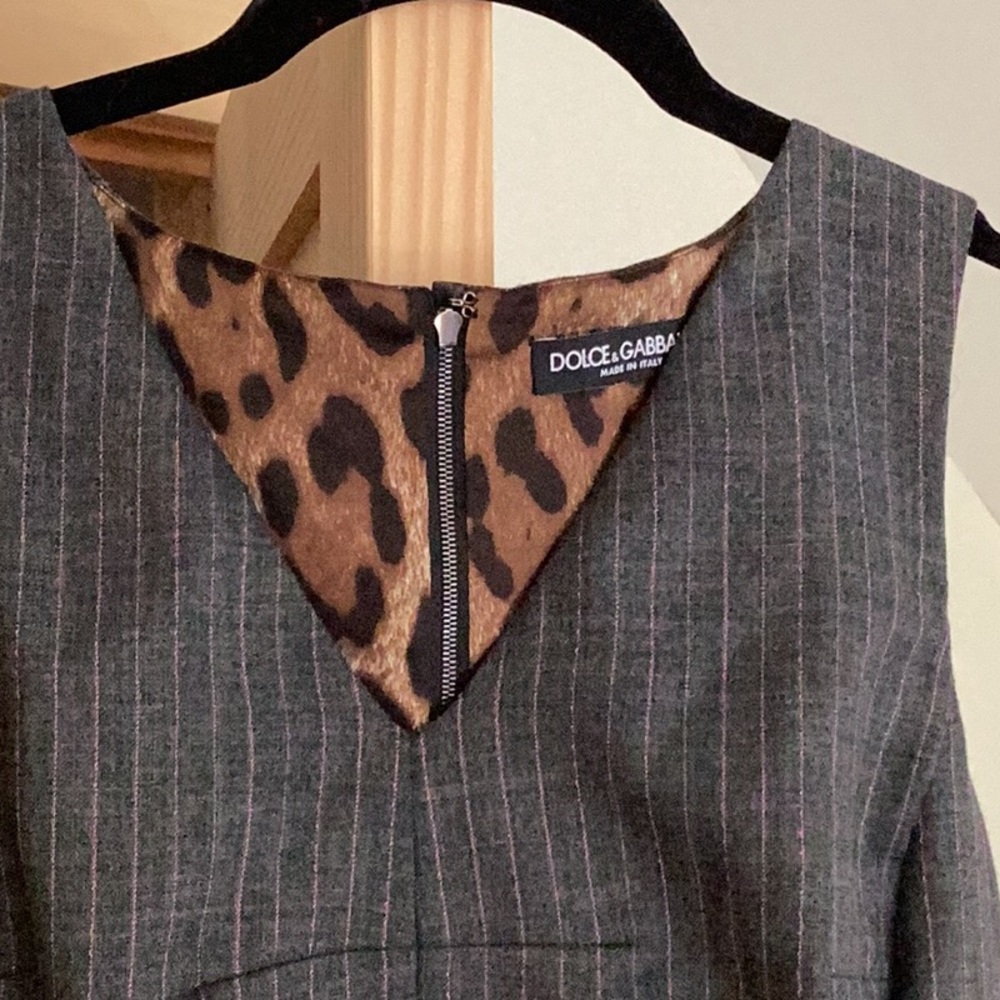 Dolce & Gabbana Charcoal Pinstripe Dress with Leopard Lining